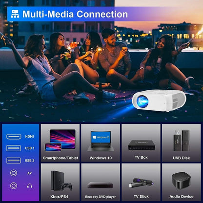 Bluetooth overheadprojector, wifi, draagbare videoprojector, 1080p, Full HD, mini-projector, draagbare videoprojector, voor iPhone Android, smartphone, pc, PS4, tv, PPT, thuisbioscoop, geïntegreerde
