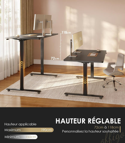 OffiGo Bureau Assis-Debout, 160 cm Elektrisch Bureau met Stopcontacten en USB, Standing Desk met 2 Geheugenstanden, Elektrische Tafel voor Thuis, Zwart