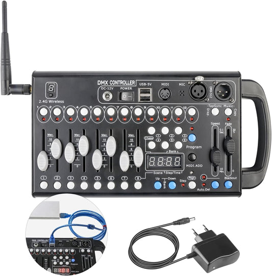 DMX512-console, 2.4 G, 192 kanalen, DMX-controller, programmeerbare podiumverlichting, bedieningspaneel voor podiumverlichting, dj's, bands, bars, clubs, bruiloften enz