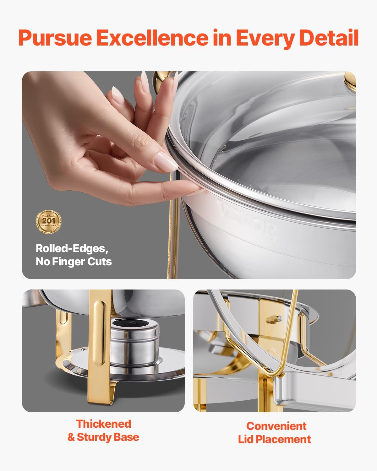 Chafing Dish Buffetset Goud – Buffetwarmer – Warmhoudschaal – Buffetchafer – Catering Warmer – 4-Delige Set – 5 Qt / 4,7 Liter – RVS