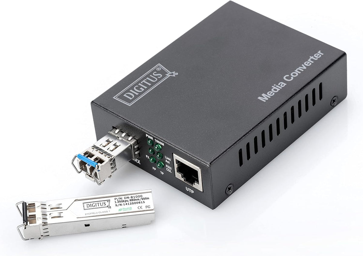 DIGITUS Media Converter - SFP+ poort - 10 Gbit Ethernet - RJ45 / SFP+ - 10GBase-T naar 10GBase-R - Zwart