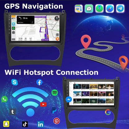 Android 4G+64G Car Stereo for Mercedes Benz C/GLK Class W203 W209 C180 C200 2005-2009, 9 inch Touchscreen Car Radio with Wireless Carplay & Android Auto/Bluetooth 5.0/WiFi/GPS/32EQ