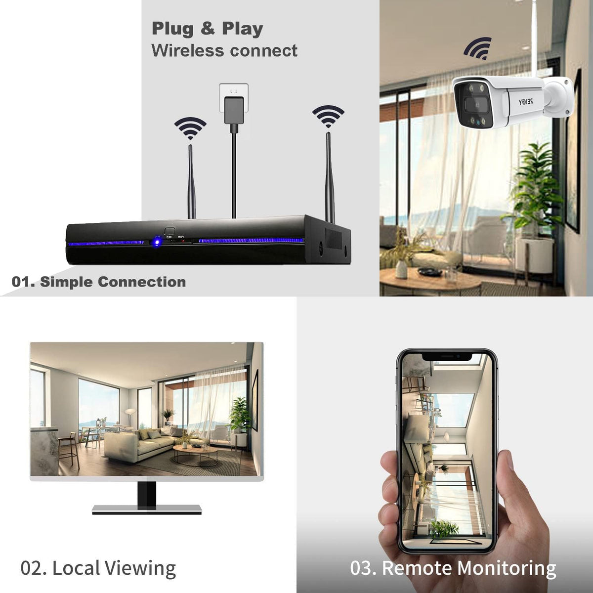 Bewakingscamera Systeem – CCTV Camera Buiten – Draadloze Beveiligingscamera – Wifi Camera Set – Outdoor Camera Set – 3MP HD Beeldkwaliteit – 1TB Harde Schijf Met Spotlight & Tweeweg Audio