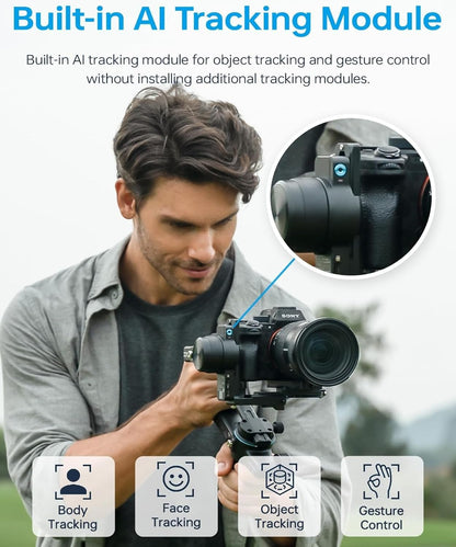 FeiyuTech SCORP-2 Kit camerastabilisator, geïntegreerde AI-tracker, 3-assige gimbal voor spiegelloze Sony/Canon/Nikon/Fujifilm- en DSLR-camera's, upgrade-joystick en touchscreen, 15 kg laadvermogen