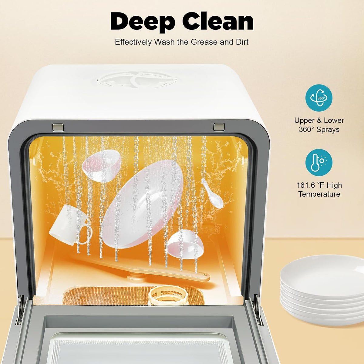 Draagbare compacte vaatwasser, 1100 W, tafelvaatwasser met 6 liter watertank, mini-glazen deur, vaatwasser, tafelvaatwasser voor keuken, camper, camping, slaapzalen, 72 uur antibacterieel