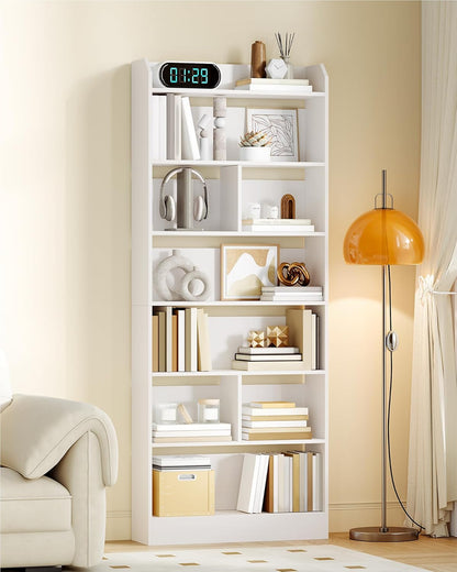 Hzuaneri Bookcase and Bookshelf with 7 Layers, Freestanding Display Organizer with 8 Divided Sections, for Home Office, Living Room and Bedroom, 24 x 60 x 199cm, White, BC11703X