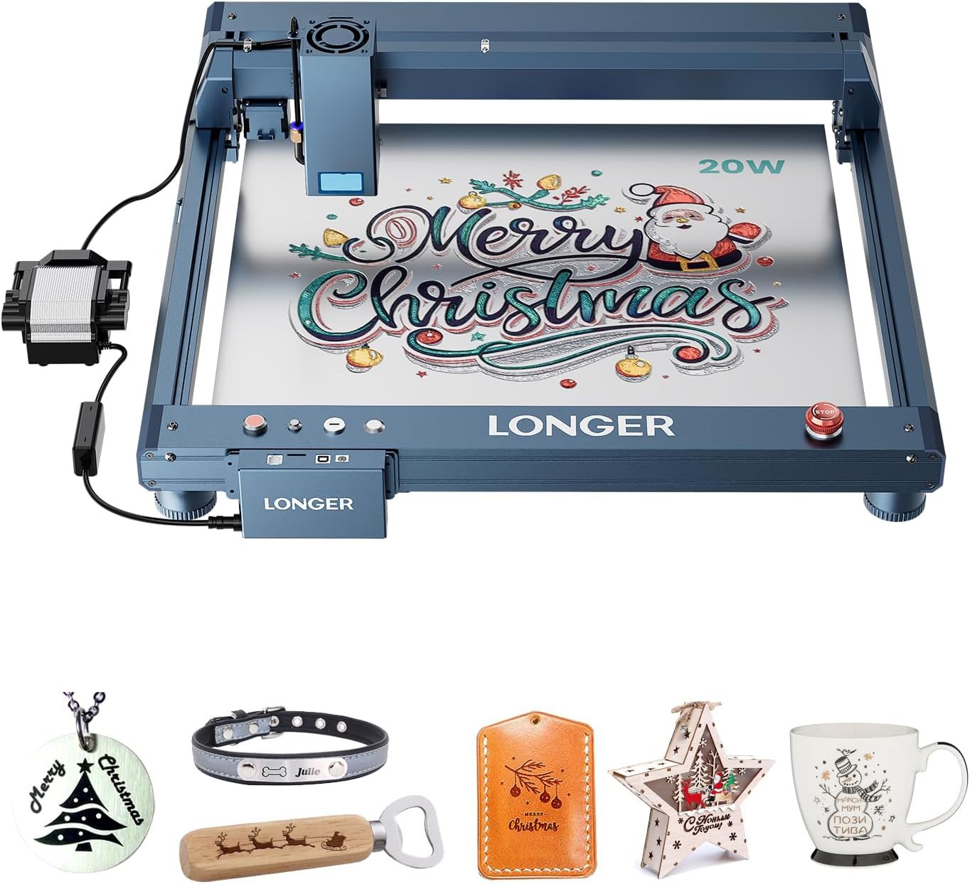 Longer Laser B1 Lasergraveermachine, 20 W, met automatische luchtondersteuning, ideaal voor doe-het-zelfwerkzaamheden op hout, metaal, papier, acryl, glas en leer, werkblad 450 x 440 mm