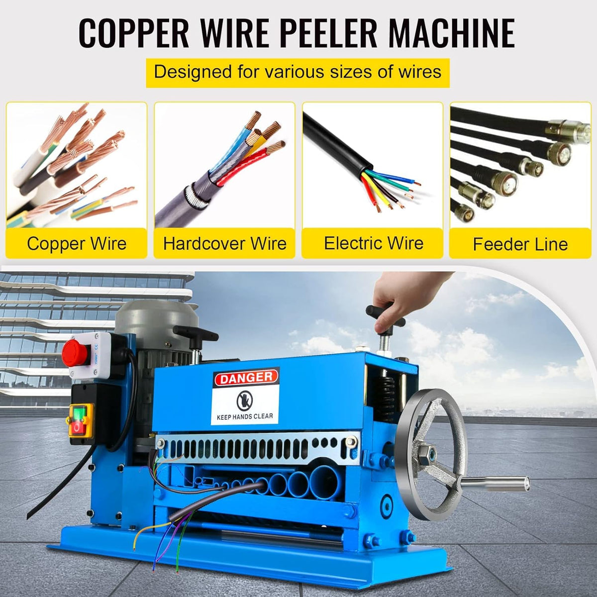 VEVOR Electric stripper machine 370W stripper wires 1.5-38mm, 27m/min high efficiency stripping cable stripper machine professional tools for recovery recycling copper wire