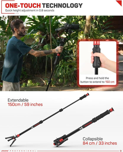 IFOOTAGE Cobra 3 Strike Monopod A150S-Ⅲ met K5S Komodo vloeistofkop, videokop, pedaalvergrendelingsbasis minipod, hoogteverstelling in één stap, Max. laadvermogen 11lbs/5KG