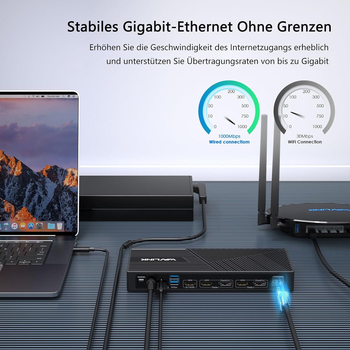 WAVLINK 15-in-1 DisplayLink Docking Station USB-C, Triple 4K monitoren (3X HDMI + 2x DP), 100W PD, 10 Gbit/s, Gigabit LAN, Audio/Mic, voor Windows & Mac (incl. M1/M2)