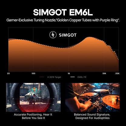 Linsoul SIMGOT EM6L 1DD + 4BA hybride driver in ear monitor, Gaming-oordopjes, hifi IEM-oortelefoon met 3D-geprinte harsbehuizing, afneembare OFC verzilverde kabel voor muzikant en audiofiel