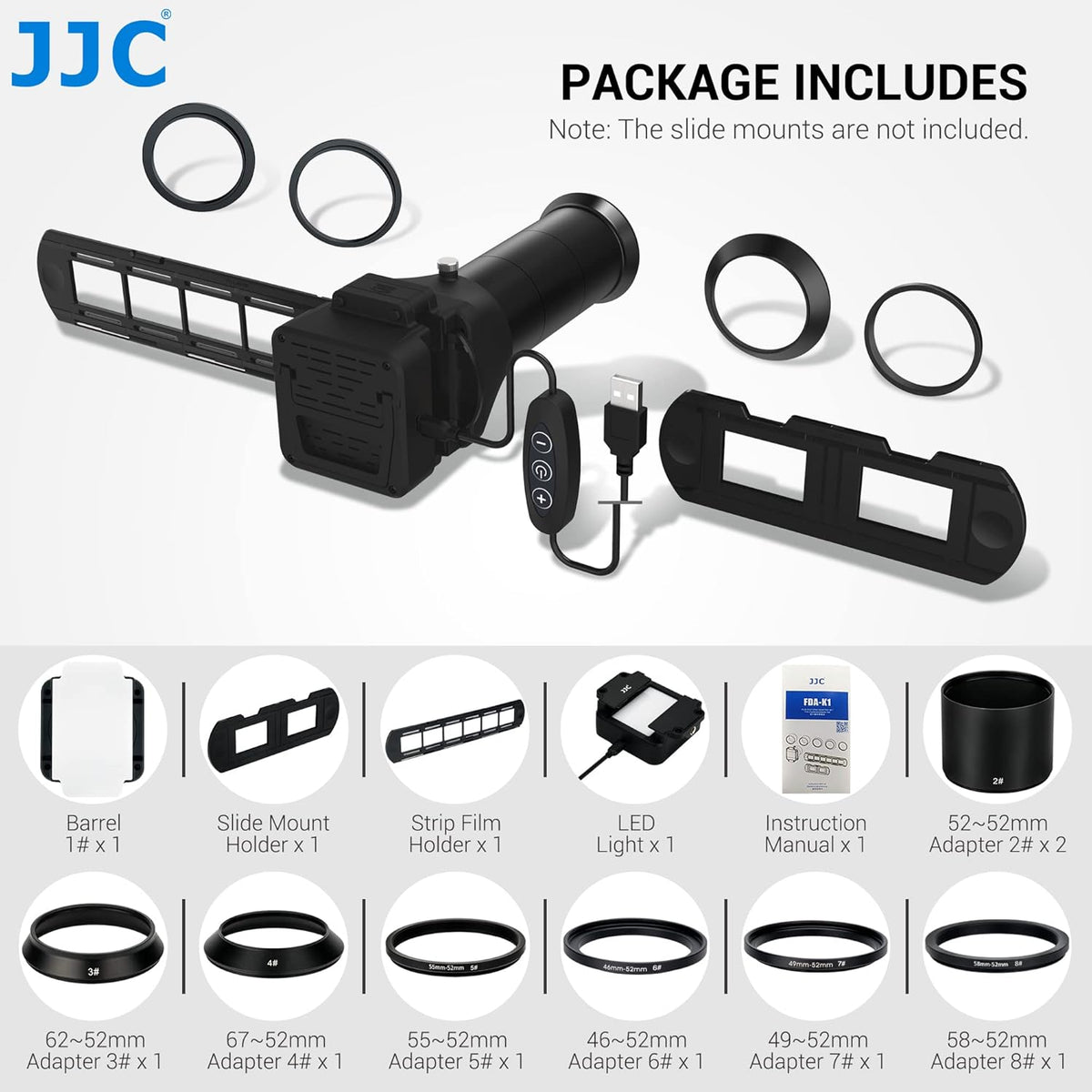 JJC 35mm Negatieve Filmscanner, Adapter voor Filmdigitalisering met LED-lichtset, Dia- en Filmhouder voor Negatief Kopiëren. Film Herstellen naar Digitale Foto's, Film en Diascanneraccessoires