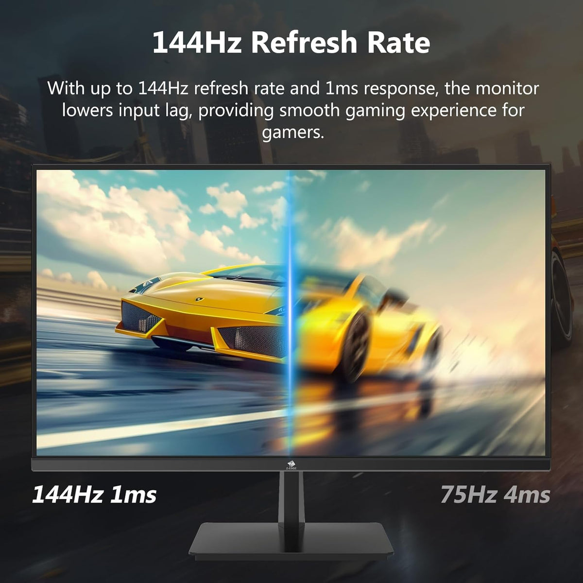Z-Edge PC Monitor 28'' 144Hz, 4K UHD (3840x2160), IPS Panel, 4ms, 16:9 LED Monitor, Adaptive Sync, Adjustable Tilt, 178° Viewing Angle, 2×HDMI2.1 & 2×DP1.4, VESA 100 * 100mm (DP cable included)