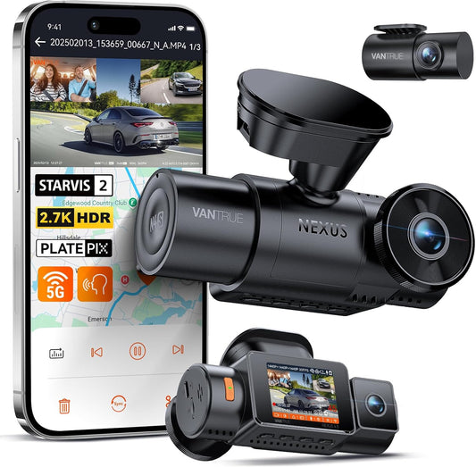 Dashcam Auto – Autocamera – Dashboardcamera – Rijcamera – Camerasysteem Auto – Driekanaals Opname Voor Binnen En Achter – Spraakbediening
