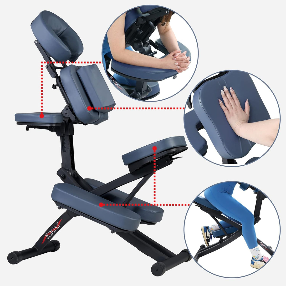 Master Massage Professionele inklapbare mobiele massagestoel behandelingsstoel van aluminium verstelbaar licht met muziekkussen Bluetooth transportkoffer, blauw, één maat