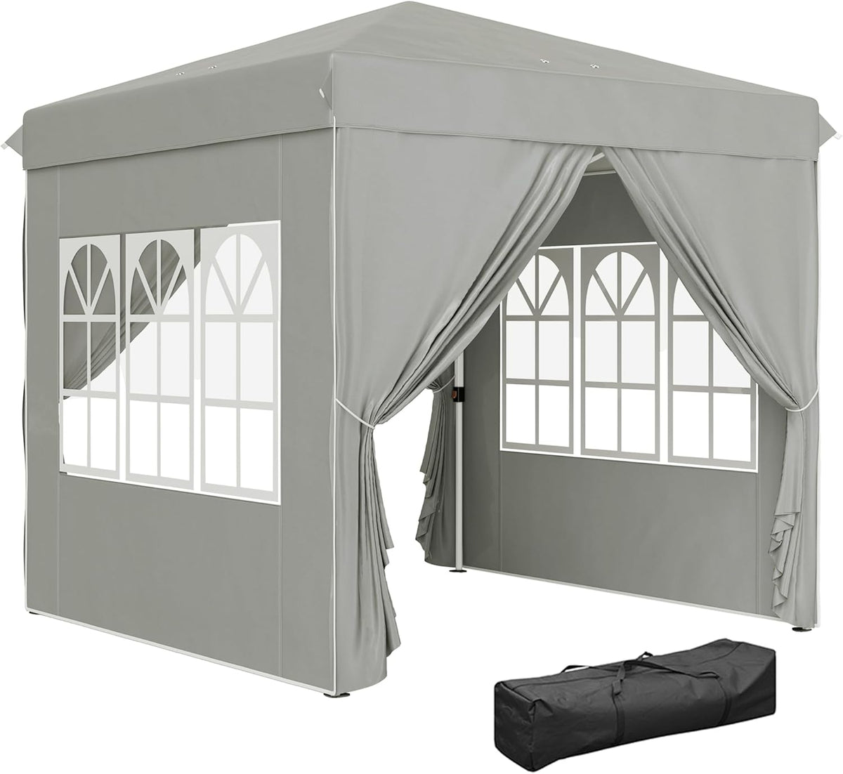 Outsunny Pavillon 2,5x2,5m, wasserabweisend Stabil Winterfest Pop-up Faltpavillon, UV Schutz 50+, Faltbar Partyzelt Gartenzelt mit 4 Seitenteilen Tasche Gartenpavillon für Camping Garten, Hellgrau - QUORE