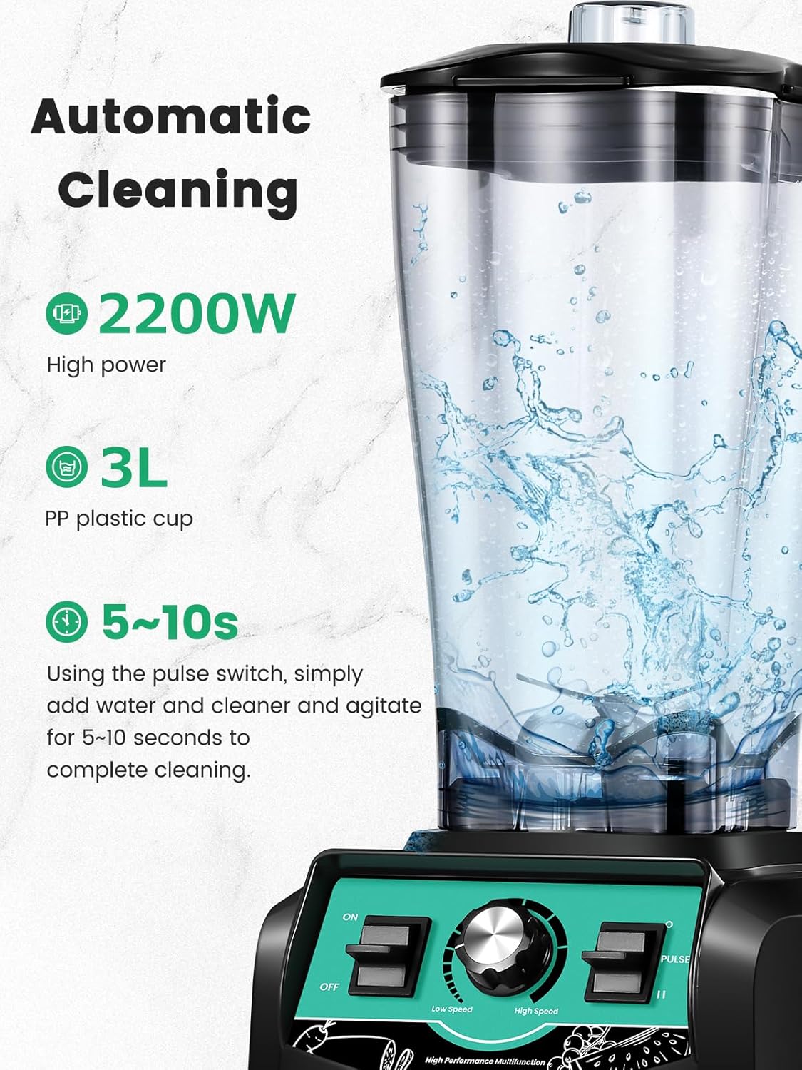 Huanyu Commerciële karafmixer, 3 liter, 2200 W, krachtige mengkraan, multifunctionele citruspers voor het hakken van ijs, fruit, groenten, smoothies, commerciële mixer