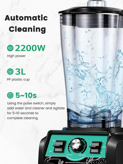 Huanyu Commerciële karafmixer, 3 liter, 2200 W, krachtige mengkraan, multifunctionele citruspers voor het hakken van ijs, fruit, groenten, smoothies, commerciële mixer