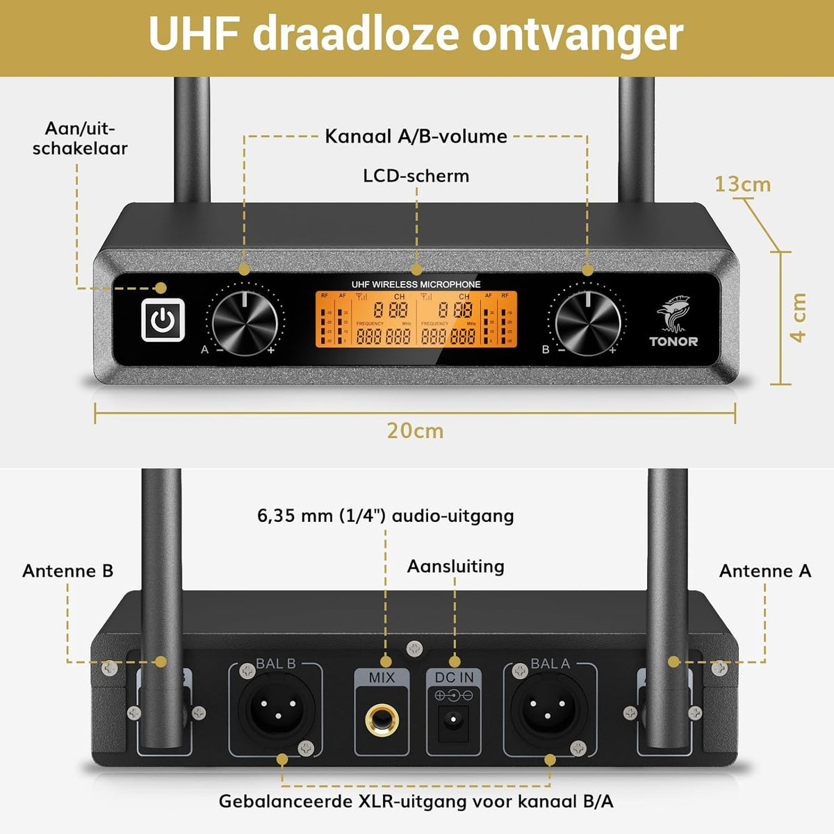 Draadloos Microfoonsysteem – Draadloze Microfoonset – Karaoke Microfoonset – Handmicrofoonset – UHF Microfoonsysteem – Set Van 2 Handmicrofoons Zilver En Rood – Tot 60 Meter Bereik – Metalen Behuizing