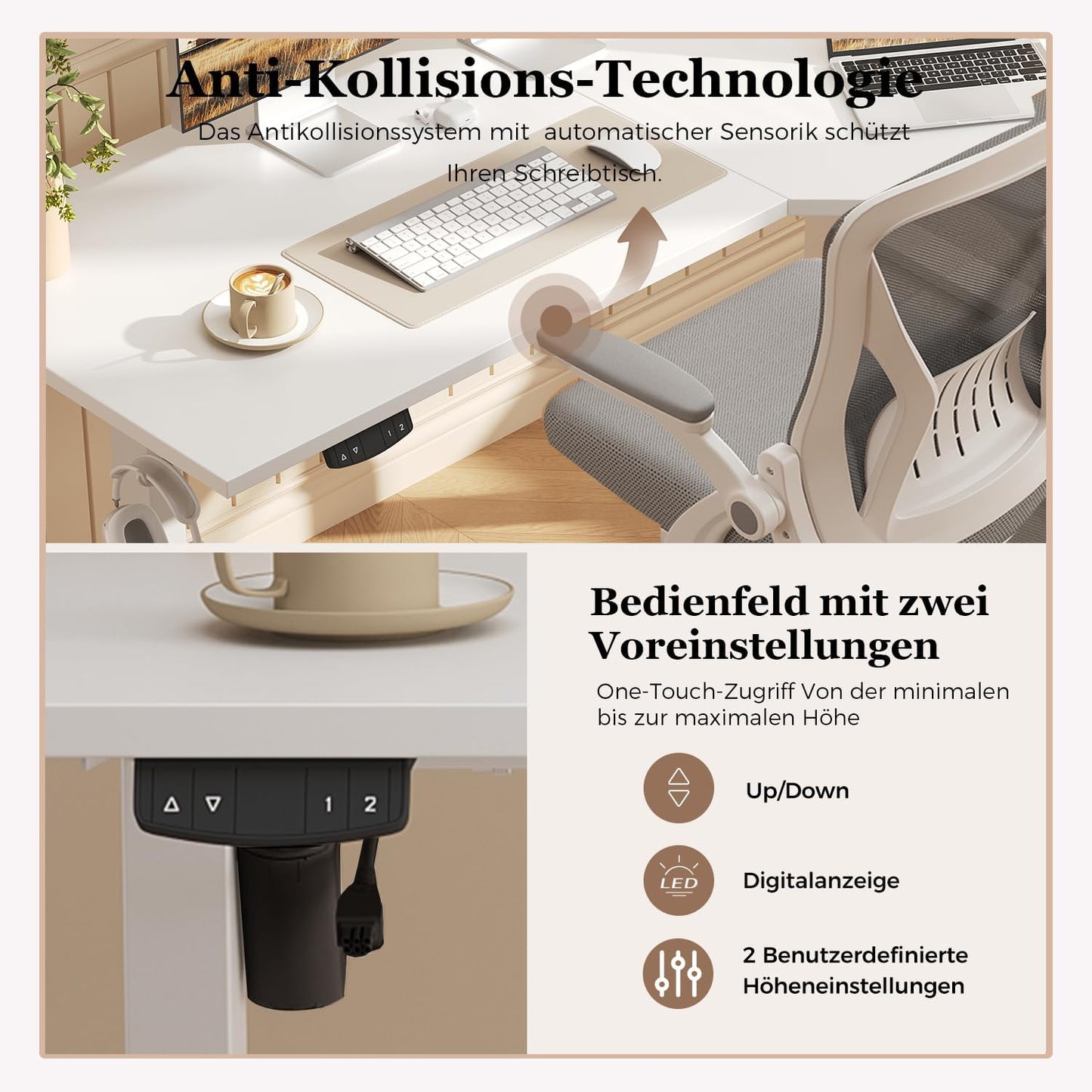 Klicelor L-Shaped Adjustable Height Desk, 160x (60-90cm), Electric Standing Desk, Sit-Stand Desks for Home Office, Ergonomic Computer Table with Split Plate, White - QUORE
