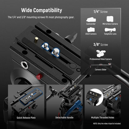 NEEWER BASICS 188 cm videostatief met gedempte vloeistofkop, metalen zware standaard voor DSLR-camera, camcorder, video-opname, QR-plaat, compatibel met Manfrotto 501, max. belasting 8 kg