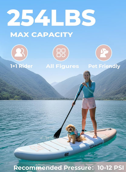 Opblaasbaar stand-up paddleboard met SUP-boardaccessoires, antislip, minimalistisch paddleboard voor volwassenen en jongeren van alle vaardigheidsniveaus, Sunny Wave Collection-Roze