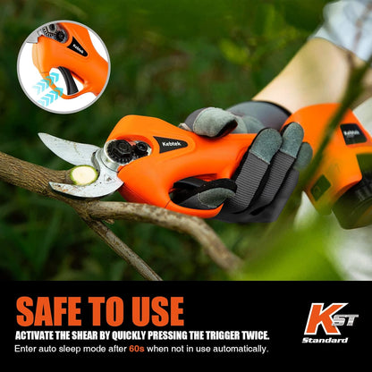 Kebtek Snoeischaar Batterijaangedreven, Elektrische Snoeischaar Elektrische Takschaar Snoerloos met Borstelloze Motor 2 Pack Oplaadbare 2Ah Lithium, 25mm [0.98inch] Snijdiameter (Oranje)