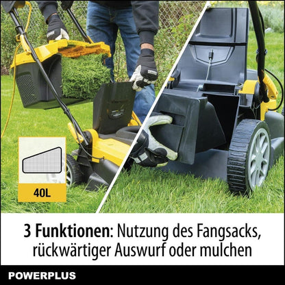 Powerplus POWXG6281 elektrische grasmaaier - 2000 W, 420 mm Ø grasmachine, tuintoestel, met grasopvangsysteem, mulchen en achteruitworp