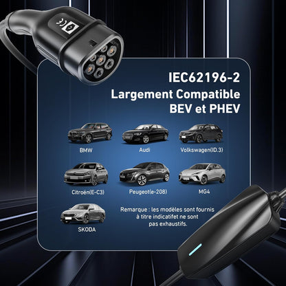 Evjuicion Elektrische autolader, 8 m, 16 A, 3,68 kW, zwart, oplaadkabel voor auto, elektrisch, met led-indicator, blauw, draagbaar, thuis, EV, oplader type 2, met opbergtas, IEC 62196