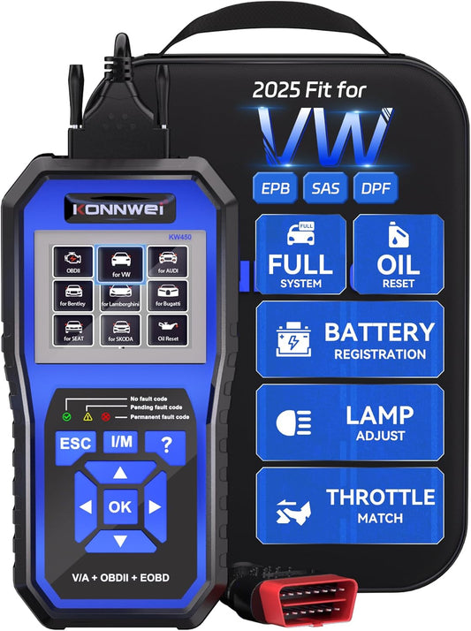 KONNWEI KW450 OBD2 all-systeem scanner met 9 speciale functies voor voertuigen VAG diagnose olie codelezer SAS EPB TPS reset injector DPF codering lamp aanpassing ophanging gereedschap