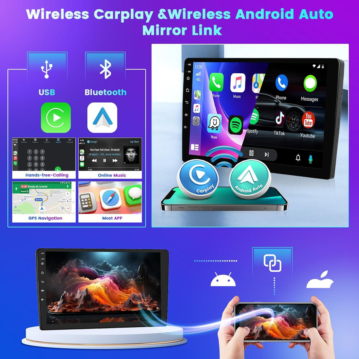 Autoradio Toyota Yaris – Multimedia Speler – Navigatiesysteem – Touchscreen Radio – Android Auto – 9 Inch HD Touchscreen – Draadloze CarPlay & GPS Navigatie