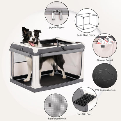 Hondenreiskrat met afsluitbare ritssluiting en gepatenteerd schroefframe, opvouwbare huisdierenkisten voor grote honden, waterdichte bodem, wasbare hoes, ideaal voor buiten, SUV, auto, camping, thuis