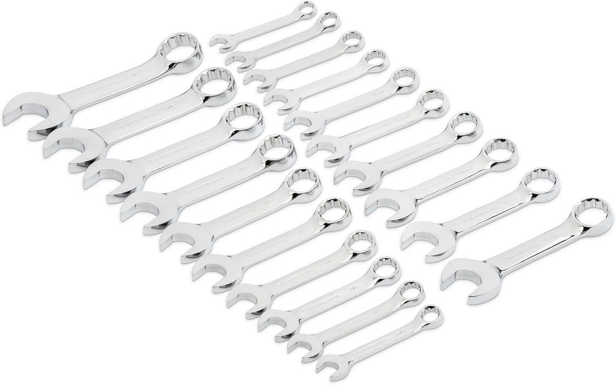 Stubby Ringsleutelset – Ringsleutelset – Steeksleutelset – Moersleutelset – Sleutelset SAE Metrisch – 20-delig Compact – Roestvrij Gelegeerd Staal – 15° Offset Uiteinde