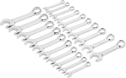 Stubby Ringsleutelset – Ringsleutelset – Steeksleutelset – Moersleutelset – Sleutelset SAE Metrisch – 20-delig Compact – Roestvrij Gelegeerd Staal – 15° Offset Uiteinde