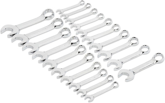 Stubby Ringsleutelset – Ringsleutelset – Steeksleutelset – Moersleutelset – Sleutelset SAE Metrisch – 20-delig Compact – Roestvrij Gelegeerd Staal – 15° Offset Uiteinde