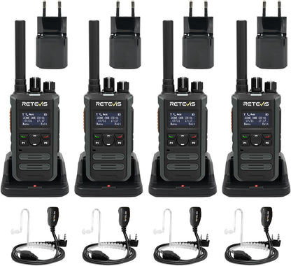 Retevis MateTalk P3 DMR Portofoon met Oordopjes, Snelladen, Portofoons met Groot Bereik, SMS, Groepsgesprekken, LCD-Scherm, Commerciële Digitale Portofoons voor Scholen (4 verpakkingen)