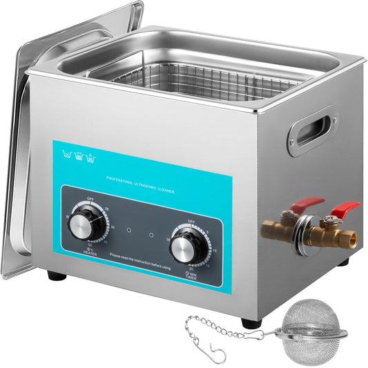 VEVOR Knob Control Ultrasonic Ultrasoonreiniger, 10 liter, ultrasoon reinigingsapparaat, 220 V, sieradenreiniger, ultrasoon reinigingsapparaat, bril, sieraden, reiniging