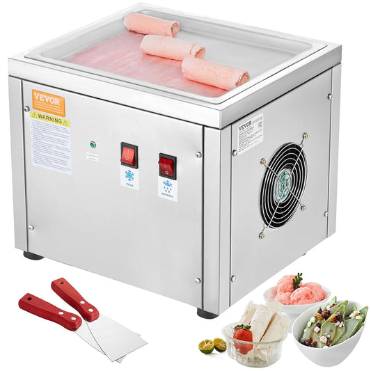 VEVOR Machine for fried ice cream rolls, 28 x 24 x 2 cm, pan for frying ice cream, ice cream maker with compressor and 2 scrapers, for making ice cream, frozen yogurt and ice cream rolls