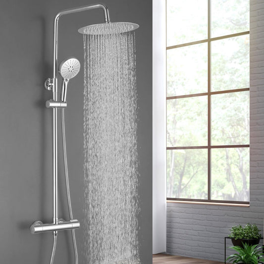 Douche Systeem Met Thermostaatkraan – Thermostatische Douchekraan – Regendouche – Badkamerkraan – Mengkraan – Glanzend Chroom – Constante Watertemperatuur – Veilig En Duurzaam