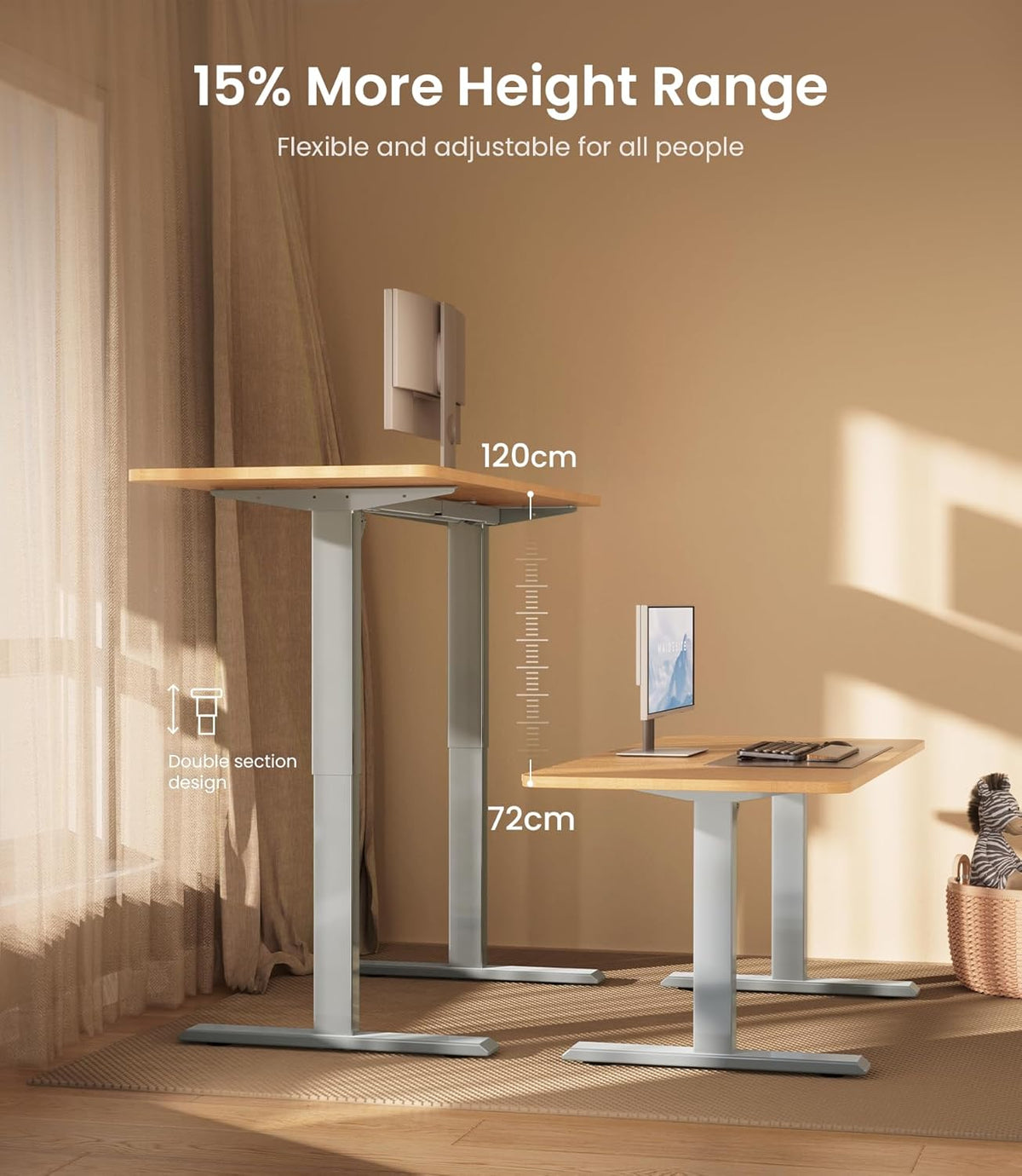 MAIDeSITe Electric Desk Height Adjustable Desk Frame Height Adjustable Desk Frame with 4 Memory Control and Anti-Collision Function(Grey) - QUORE