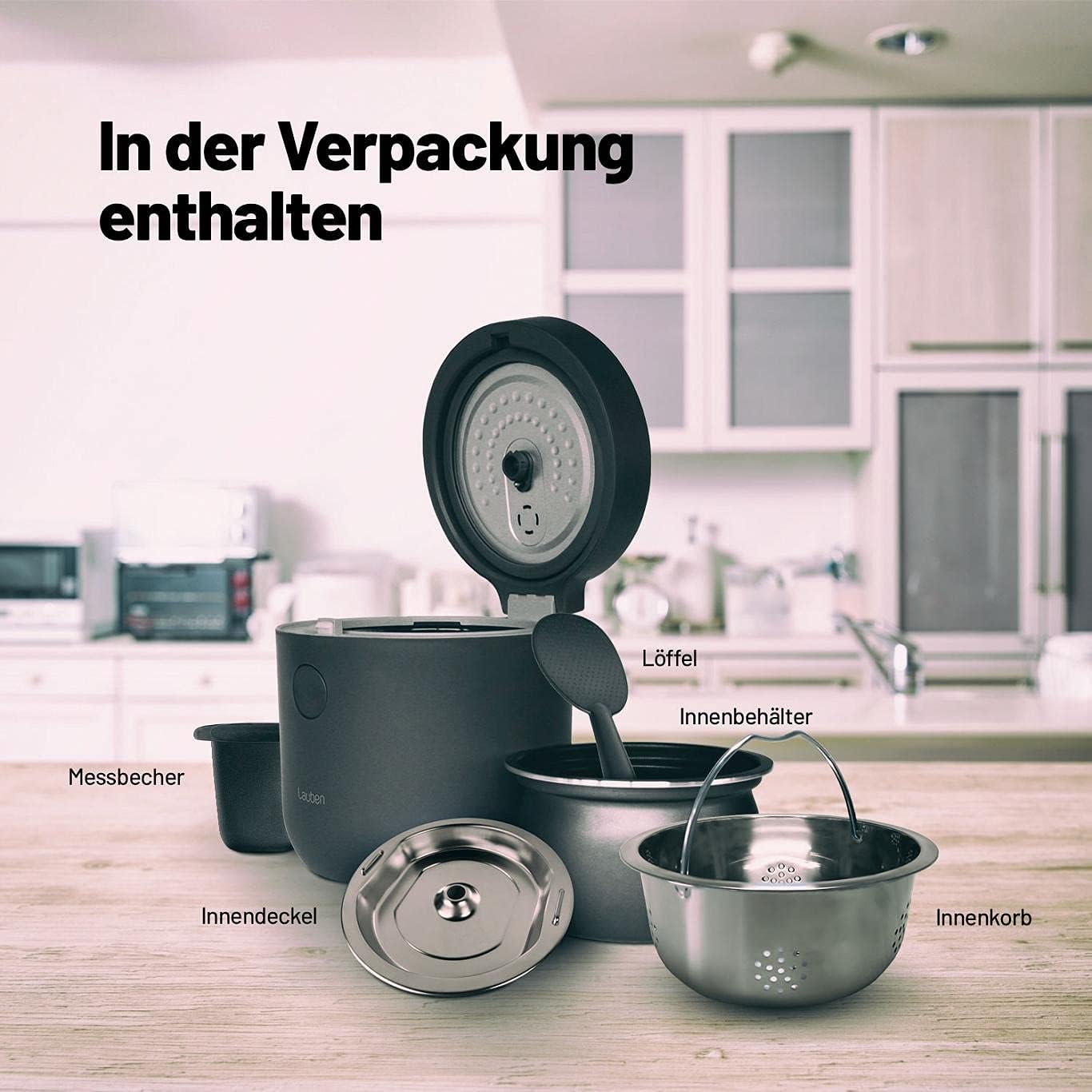 Lauben Low Sugar Rice Cooker rijstkoker met lage zoekfunctie, inhoud 1,5 l, vertraagde start, warm houden, binnencontainer vaatwasmachinebestendig, anti-aanbaklaag (wit)