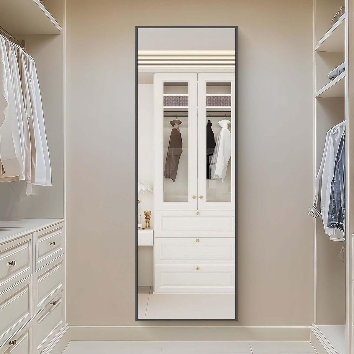 Weare Home Full body spiegel, 161 x 52 cm, staand en met frame van aluminiumlegering en houder voor woonkamer slaapkamer (zwart)