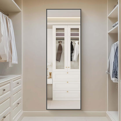 Weare Home Full body spiegel, 161 x 52 cm, staand en met frame van aluminiumlegering en houder voor woonkamer slaapkamer (zwart)
