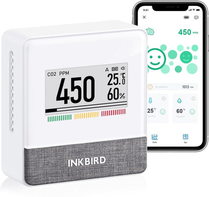 Inkbird Bluetooth CO2 Meter, IAM-T1 Luchtkwaliteitsmeter Thermometer Hygrometer Luchtdruk met Elektronisch Inktscherm, App Monitor, 18 Maanden Batterijduur, voor Thuis, Op Kantoor