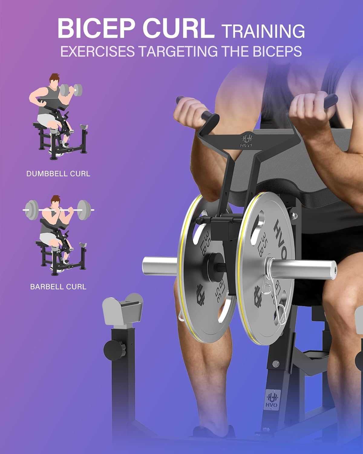 HVO Curlbank Biceps Machine Training Device: 3-in-1 Biceps Curl Bench Biceps Machine for Home Preacher Curl Bench Arm Trainer Machine up to 300kg Black - QUORE
