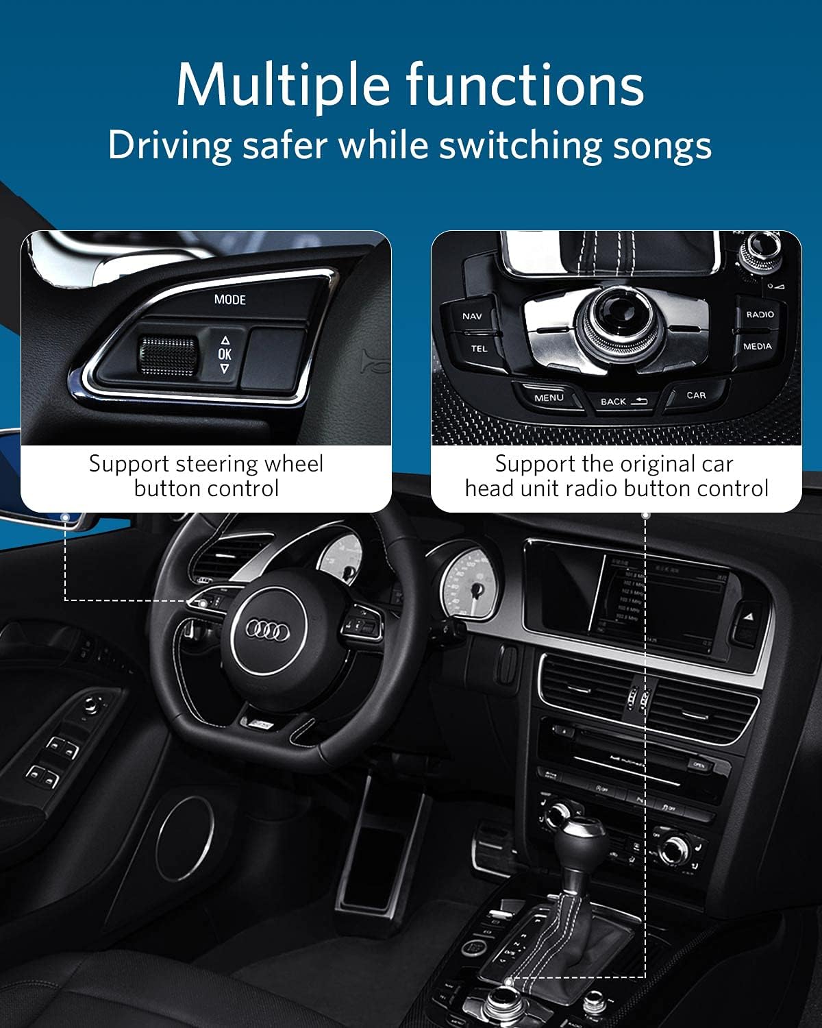 Bluetooth Adapter – Muziekstreaming Adapter – Bluetooth Ontvanger – Auto Audio Adapter – Draadloze Muziek Adapter – Voor 2004-2009 Auto's Met 30-Pins AMI/MDI Aansluiting – Bluetooth 5.0 – Originele Knoppenbediening