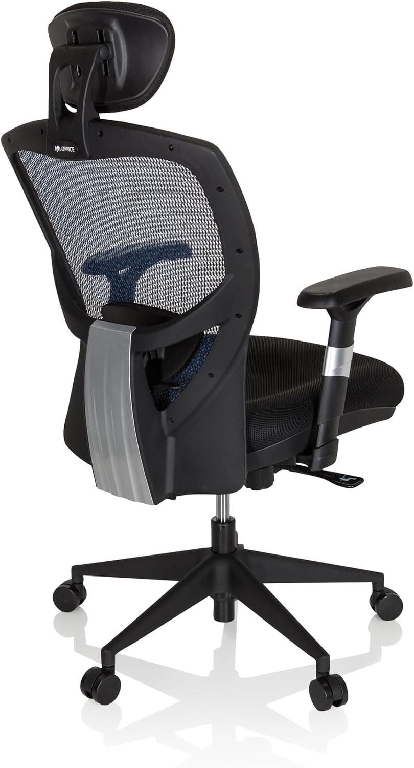 hjh OFFICE Venus Base 657110 Bureaustoel, managersstoel, blauw, ergonomische flexibele lendensteun, hoog zitcomfort, ergonomische draaistoel met verstelbare armleuningen, bureaustoel