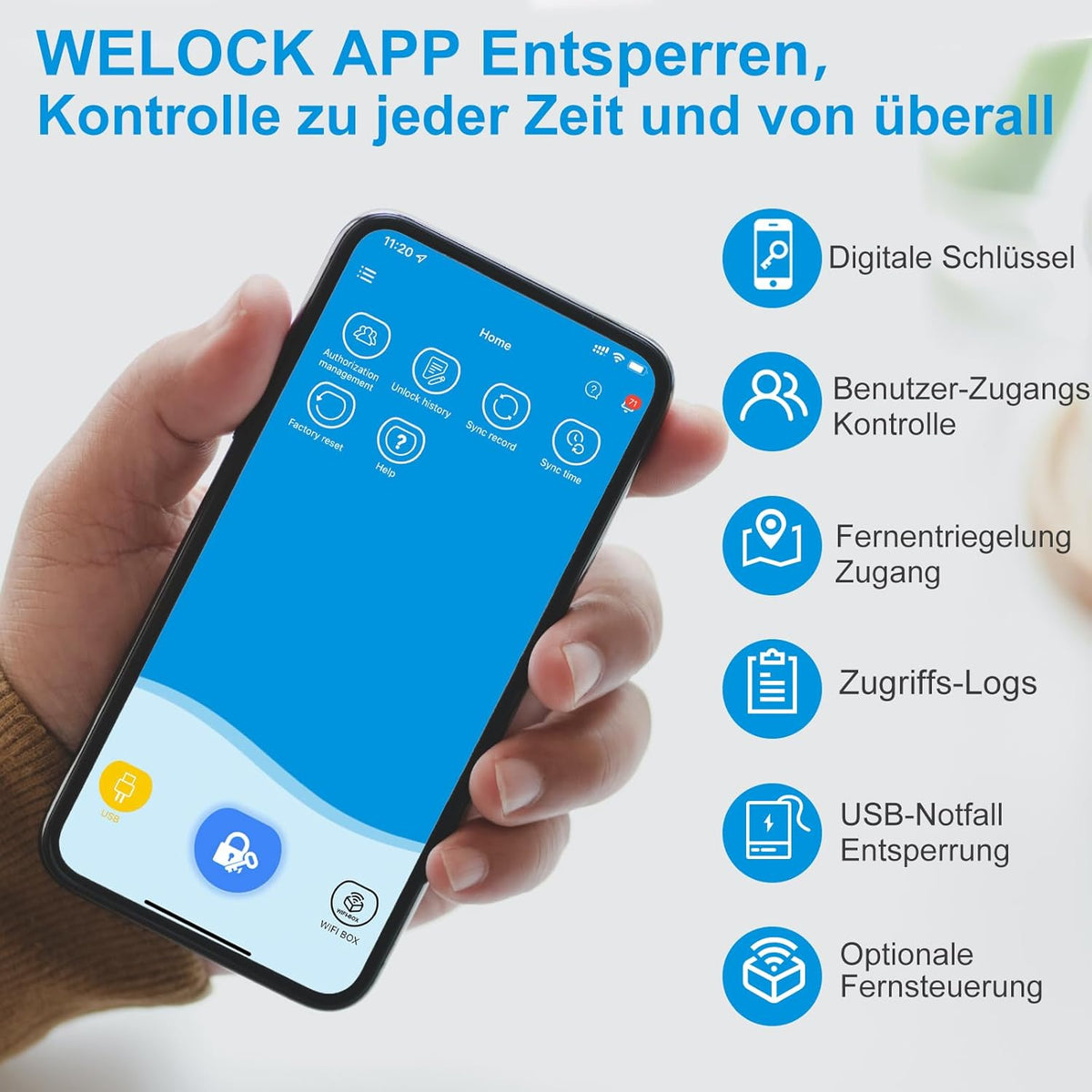 WELOCK SECBN51 elektronisch deurslot met vingerafdruk, voor huisdeur, RFID-kaarttransponder, Bluetooth wifi, app IP65, voor deuren van 30-70 mm