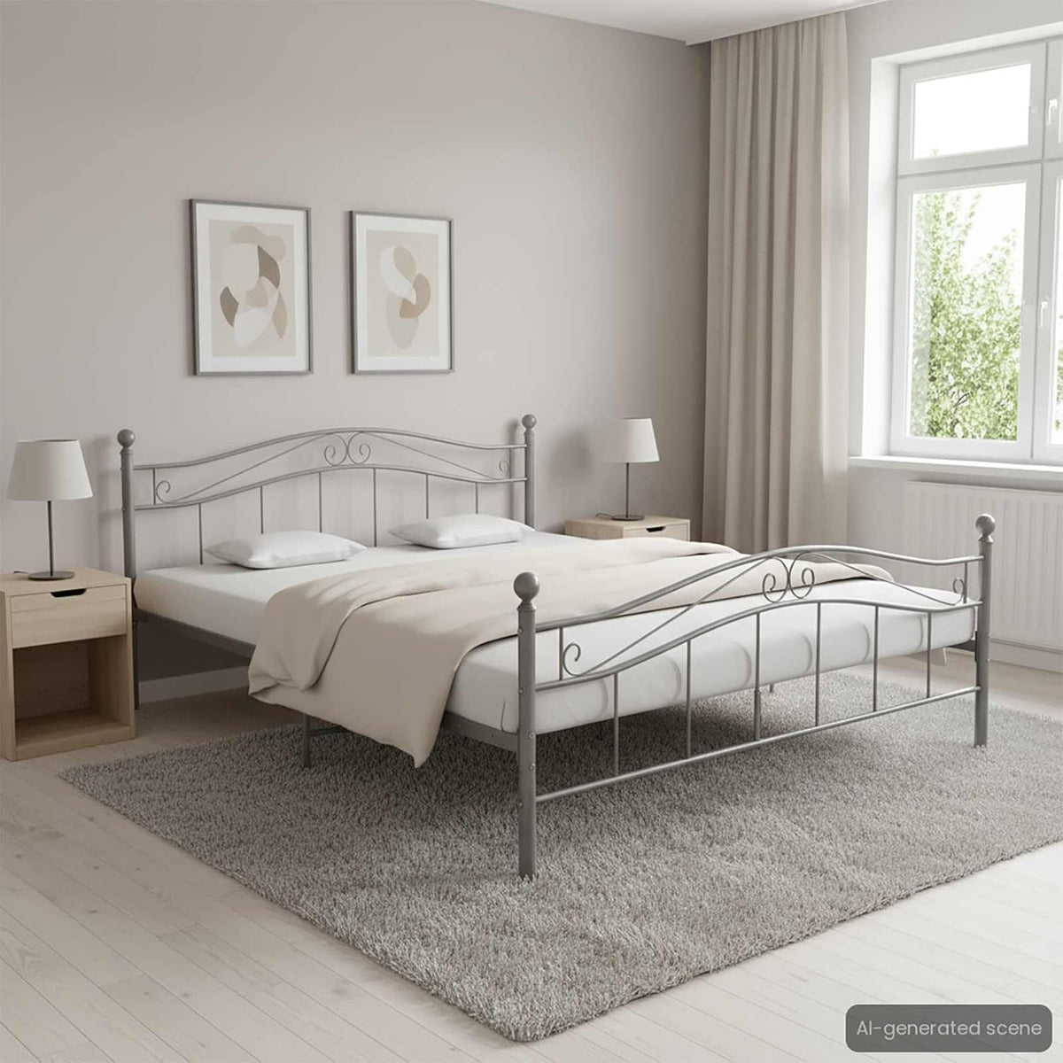vidaXL Bedframe metaal grijs 160x200 cm, tweepersoonsbed, bed, bedombouw, tweepersoonsbedden, bedden, bedombouwen, frame, frames, slaapmeubel