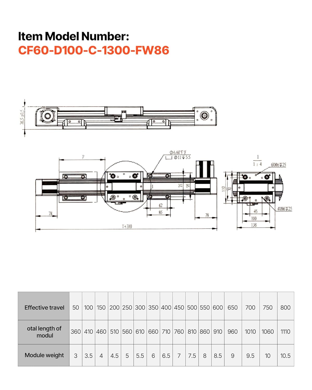 VEVOR Lineaire geleiderail, 1300 mm, riemaandrijving, CNC-lineaire bewegingsaandrijving met Nema34, hogesnelheidsstappenmotor, voor graveermachine, CNC-freesmachine, 3D-printer